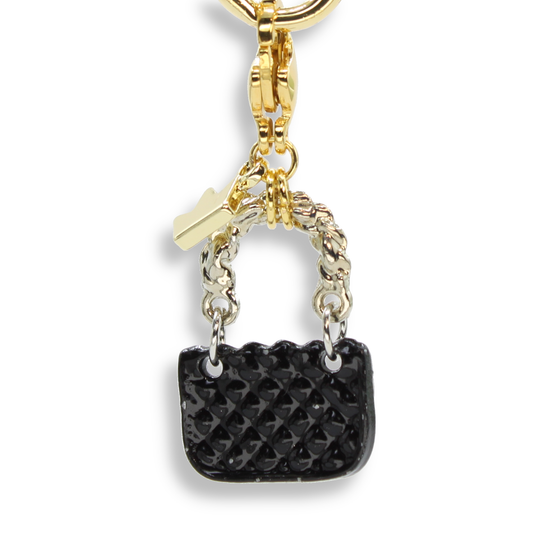 Camellia Quilted Handbag Charm, Black